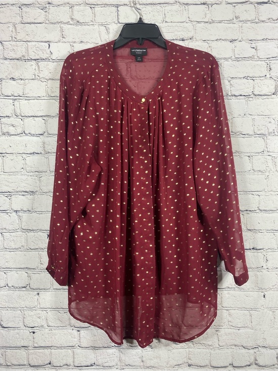Liz Claiborne Tops - Liz Claiborne Career Woman 2X Burgundy Gold Polka Dot Sheer Blouse Plus Size